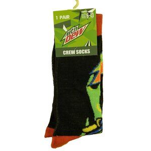 NWT Mtn Dew Mens Size 6-13 Black Green Novelty Graphic Crew Socks Mountain Dew